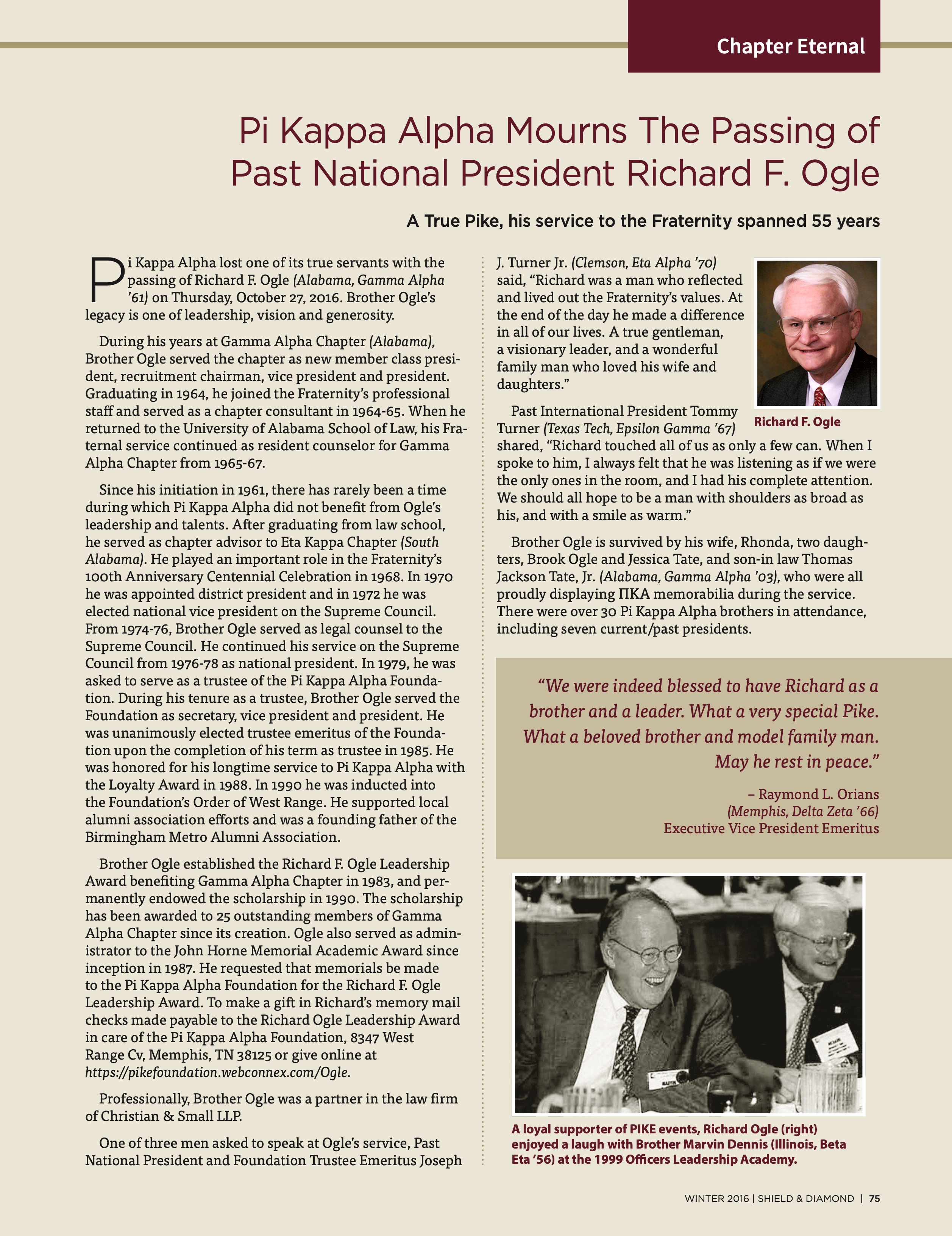 Chapter Eternal, Winter 2016